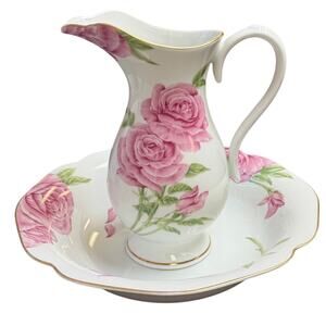 Givenchy Rose Porcelain Pitcher & Basin Set – Franklin Mint Exclusive 1986